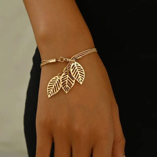 Leaf Bracelet Women Copper Fall Jewelry Openwork Gift