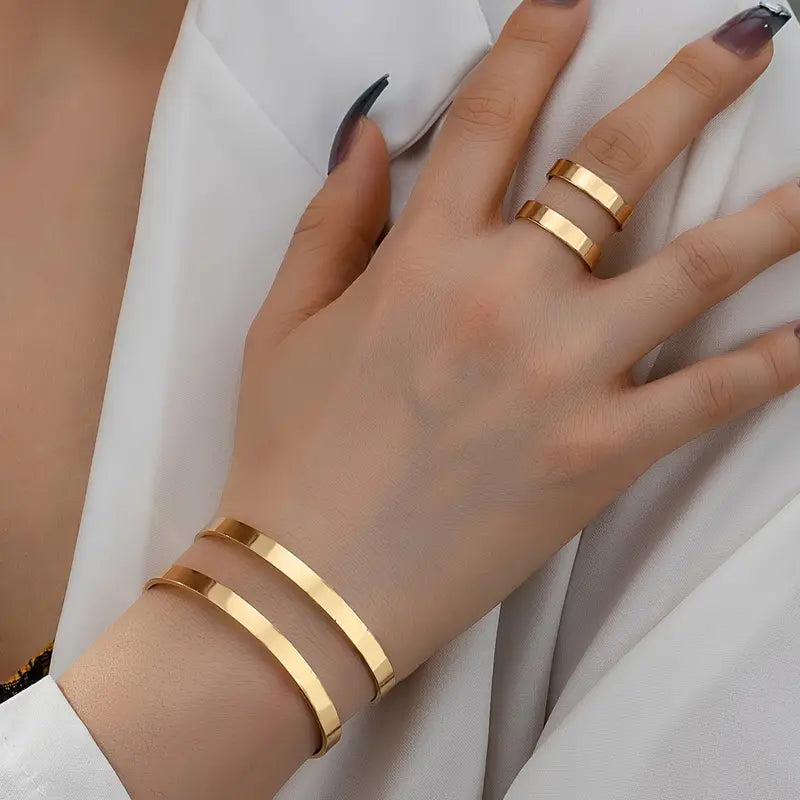 Bohemian holle geometrische manchet armband en ringset - Mode sieraden voor vrouwen