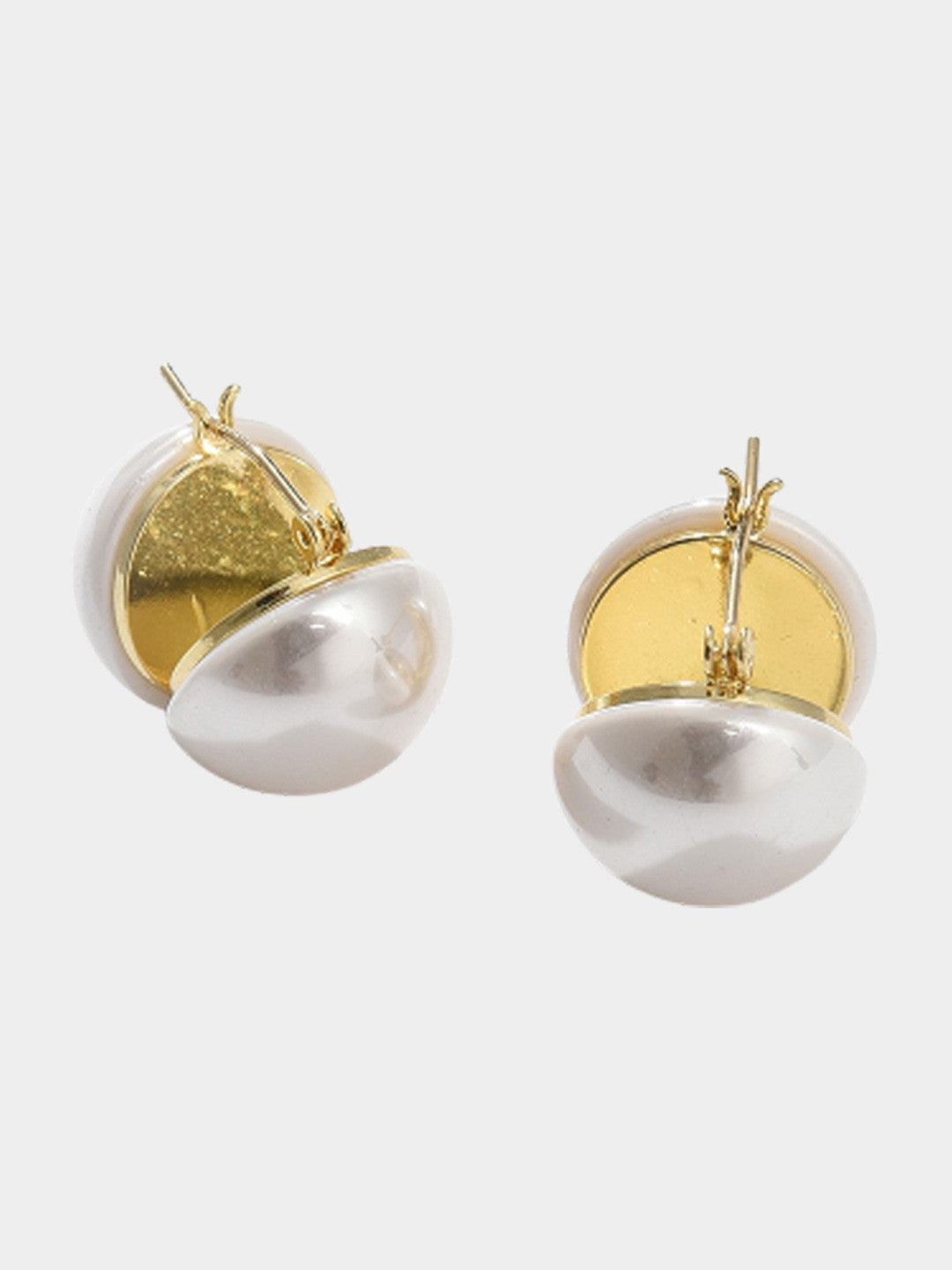 Gold-Plated Contemporary Studs – Stud Earrings – Pearl Embellished – 2.5 cm Pair