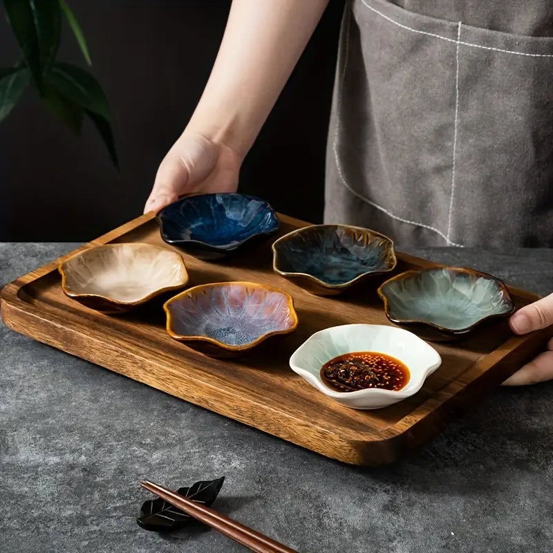 6PCS Japanese Dipping Dishes – Small Ceramic Plates for Soy Sauce & Seasonings