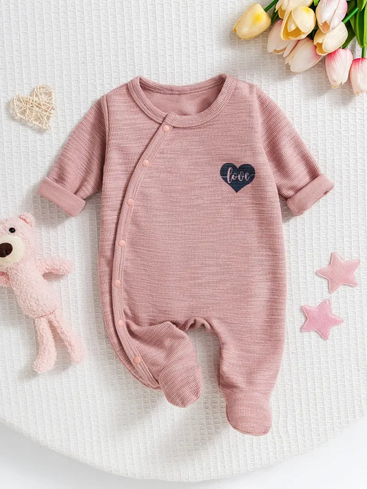 Babymeisjes Onesie met hartpatroon | Rompertje met lange mouwen van gebreide stof – Machinewasbaar