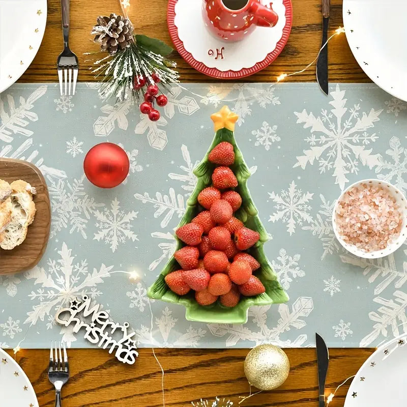 Linen Christmas Snowflake Table Runner - Holiday Dining Decor