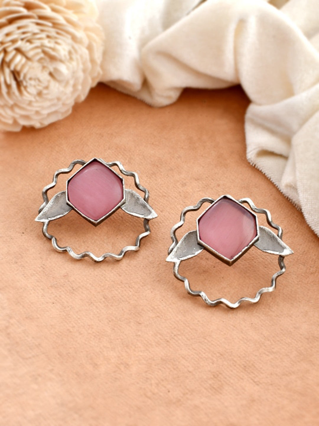 Silver-Plated Contemporary Oxidised Stud Earrings – Fashion Jewellery – Silver-Plated Finish – 8cm Length