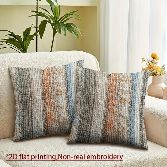 Striped Pillow Covers 2-Pack - Beige Blue Orange - Living Room Decor