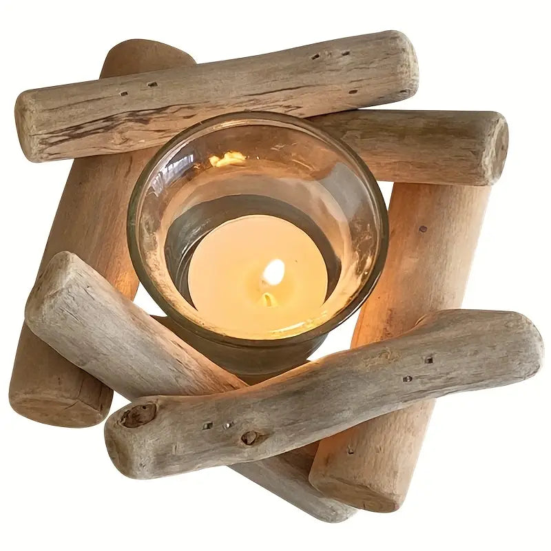 Floating Candle Holders - Wood & Glass - Holiday Decor Set
