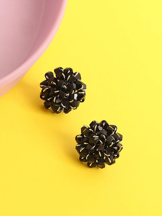 Black Gold-Plated Contemporary Studs – Earrings – Artificial Stones – 2cm