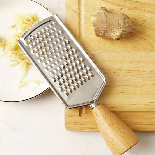 1PC Stainless Steel Food Grater – Cheese Planer with Round Wooden Handle