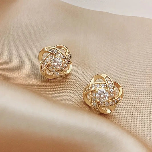 Leaf Stud Earrings - Stainless Steel Crystal Jewelry