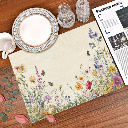 4PC Wildflower Print Placemats – 30x45 cm Washable Waterproof Dining Mats
