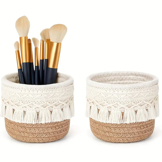 Woven Storage Basket - Desktop Organizer, Cosmetics & Accessories