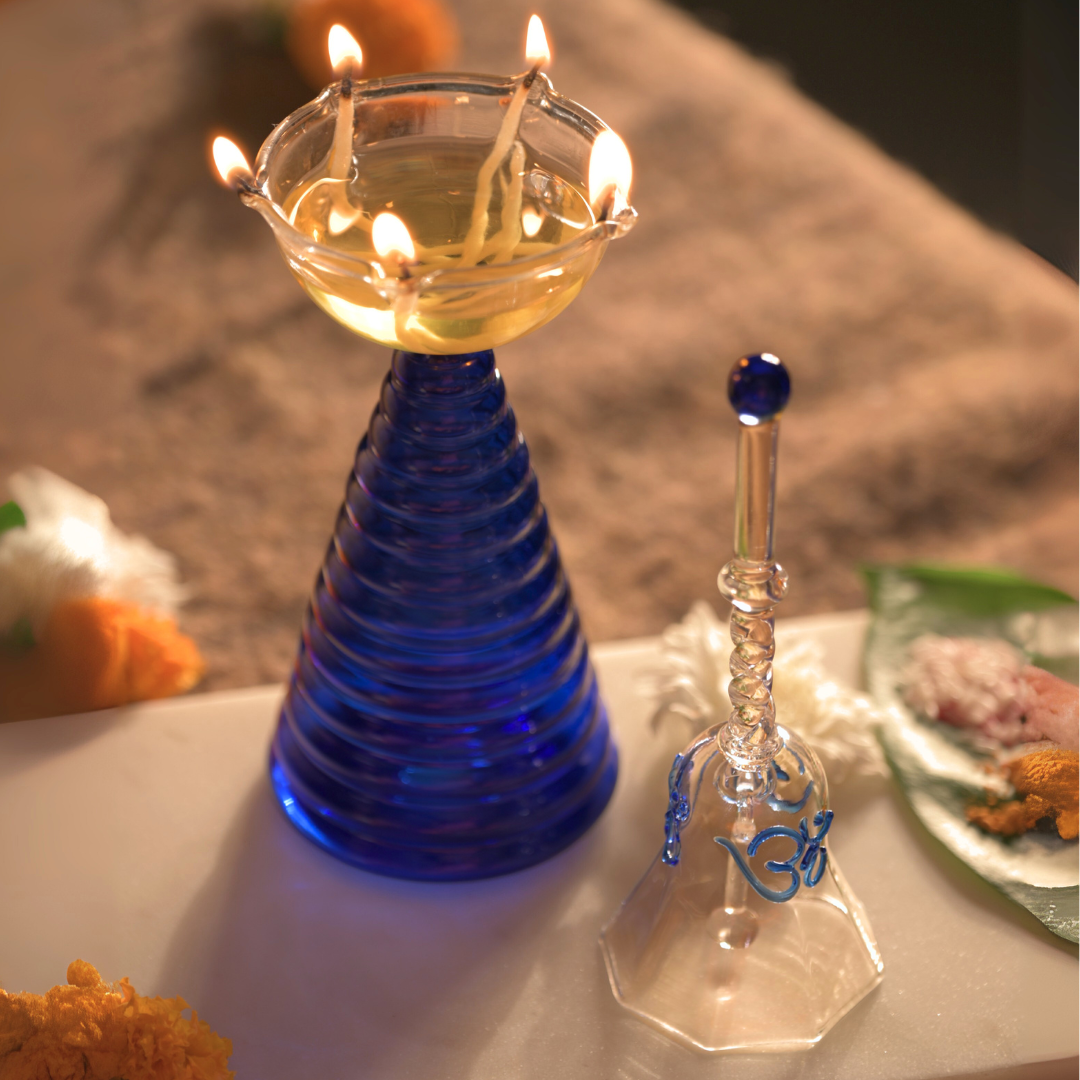 Glass Ringing Bell Candle Holder - Modern Diya Design