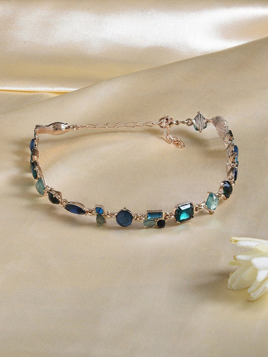 Gold-Plated Artificial Stones Studded Necklace – Contemporary Fashion Jewelry – Alloy & Artificial Stones – 19 cm Length