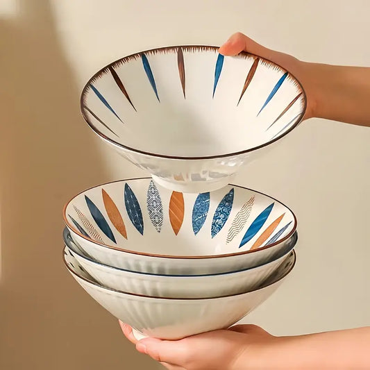 2PCS Japanese High-Leg Bowls – Large Ceramic Ramen & Salad Bowls Set