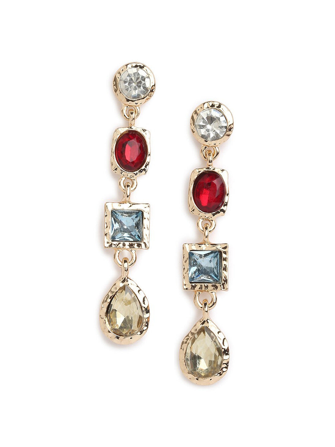 Drop Earrings – Fashion Jewellery – Gold Toned, Crystal Accents, Post Back – 2cm