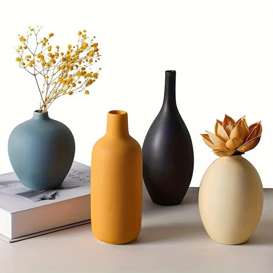 Ceramic Cylinder Vases Set - Minimalist Rustic Home Decor