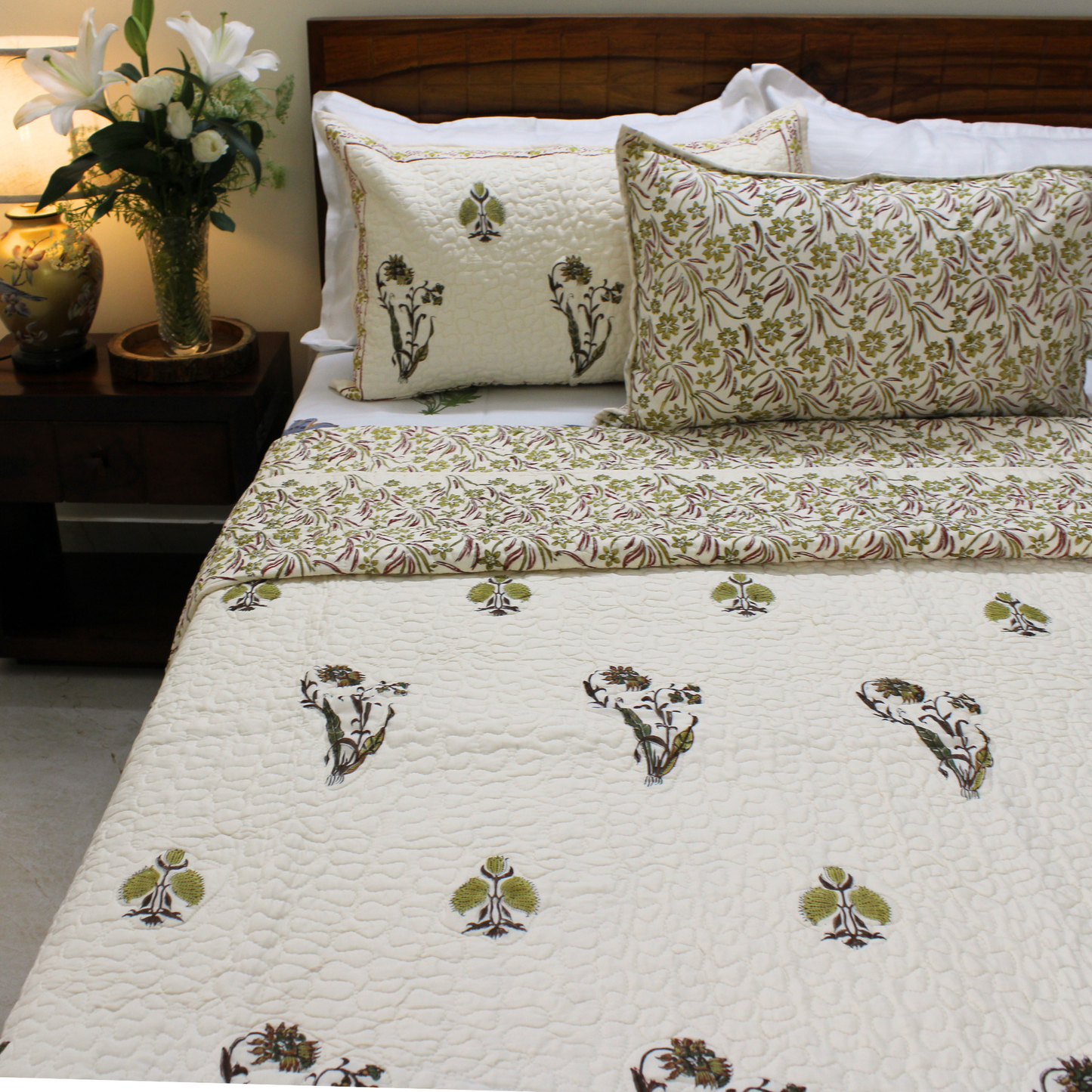 Bedsheet | Handblock Cotton Quilted | Set of 3