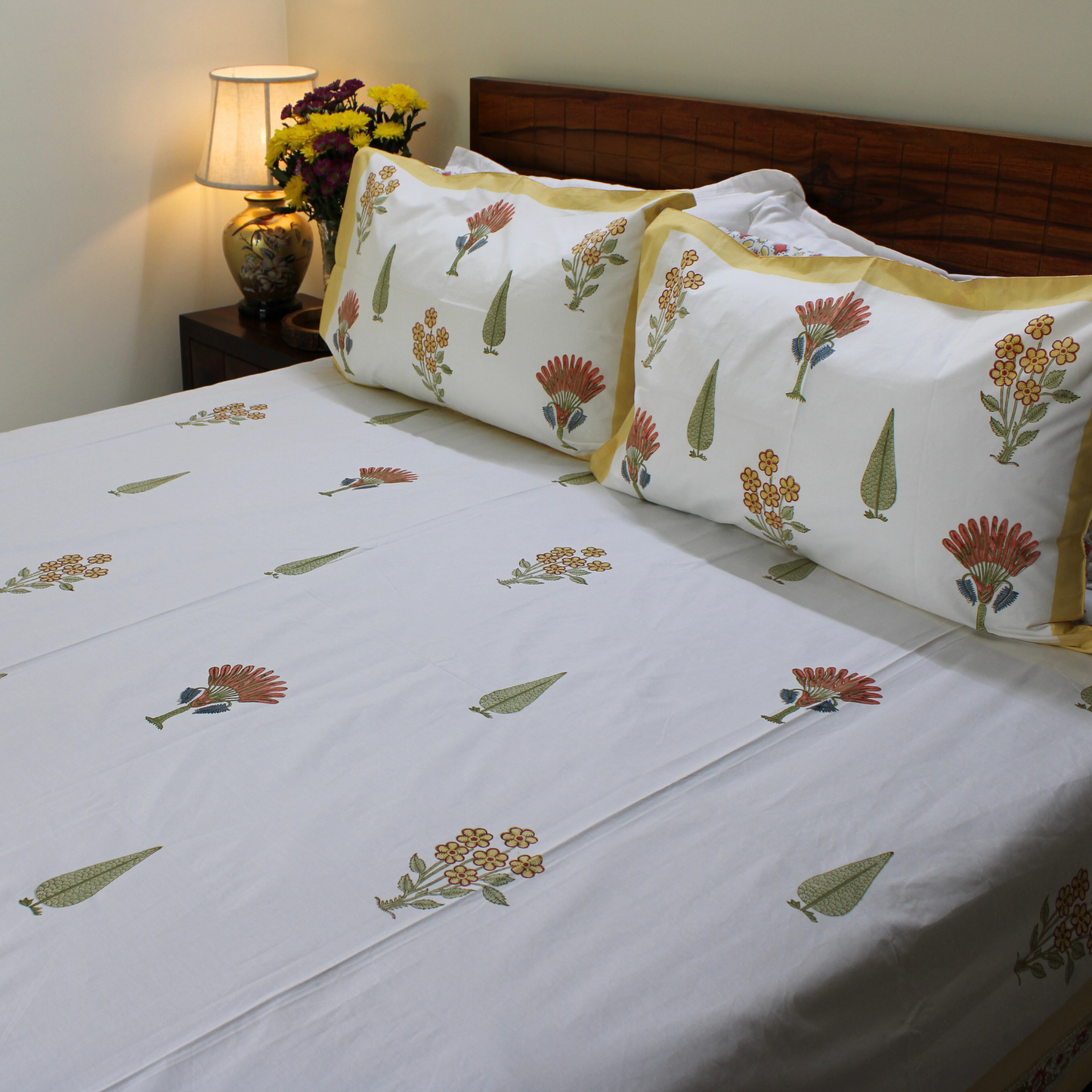 Bedsheet | Cotton Handblock Garden Print | Set of 3
