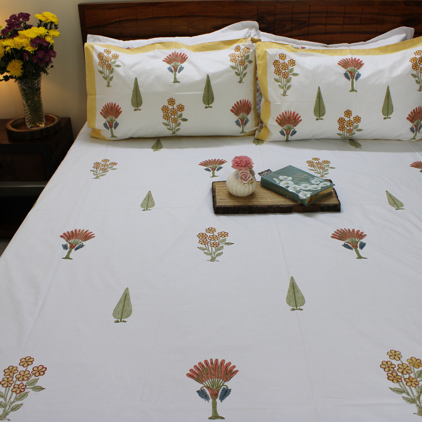 Bedsheet | Cotton Handblock Garden Print | Set of 3