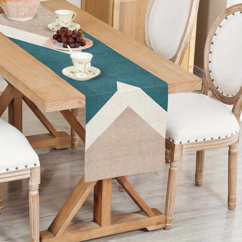 Teal Geometric Table Runner - Modern, Durable, Easy Clean Dining Decor