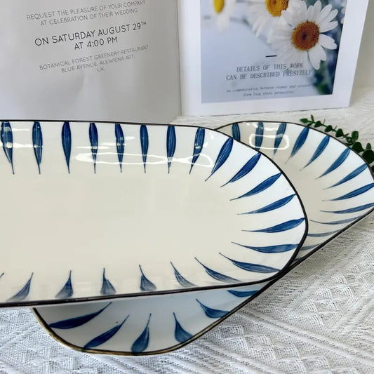 2PCS Rectangular Ceramic Fish Plates – Modern Fruit Trays, Microwave Safe
