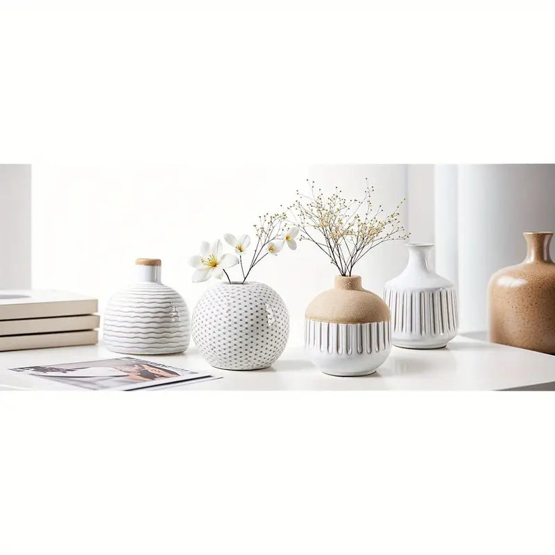 Boho Ceramic Vases Set - Minimalist Geometric Decor