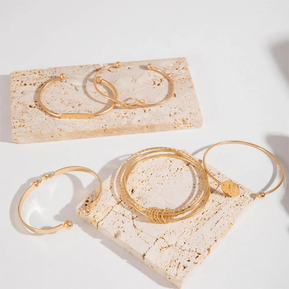 Set van 5 armbanden, minimalistische geometrische ronde glanzende legering armband