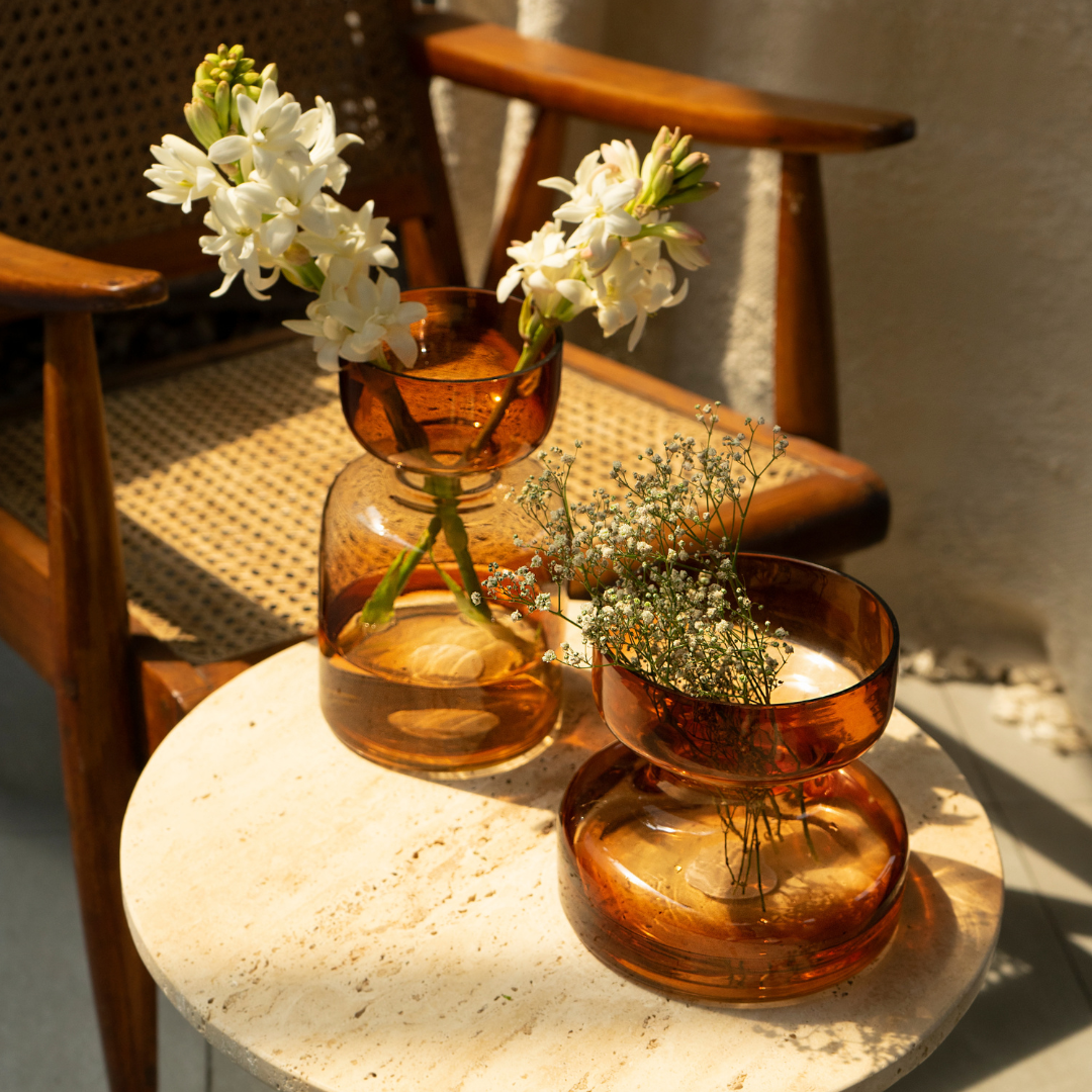 Handblown Tinted Glass Vase - Haze Brown, Largemouth, Two Sizes