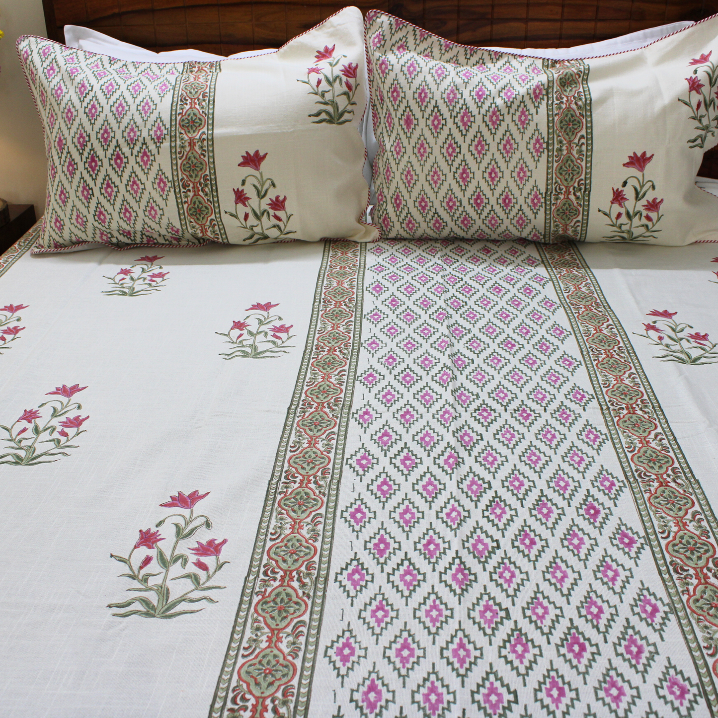 Bedsheet | Cotton Slub Lotus Garden | 3 Pc Set