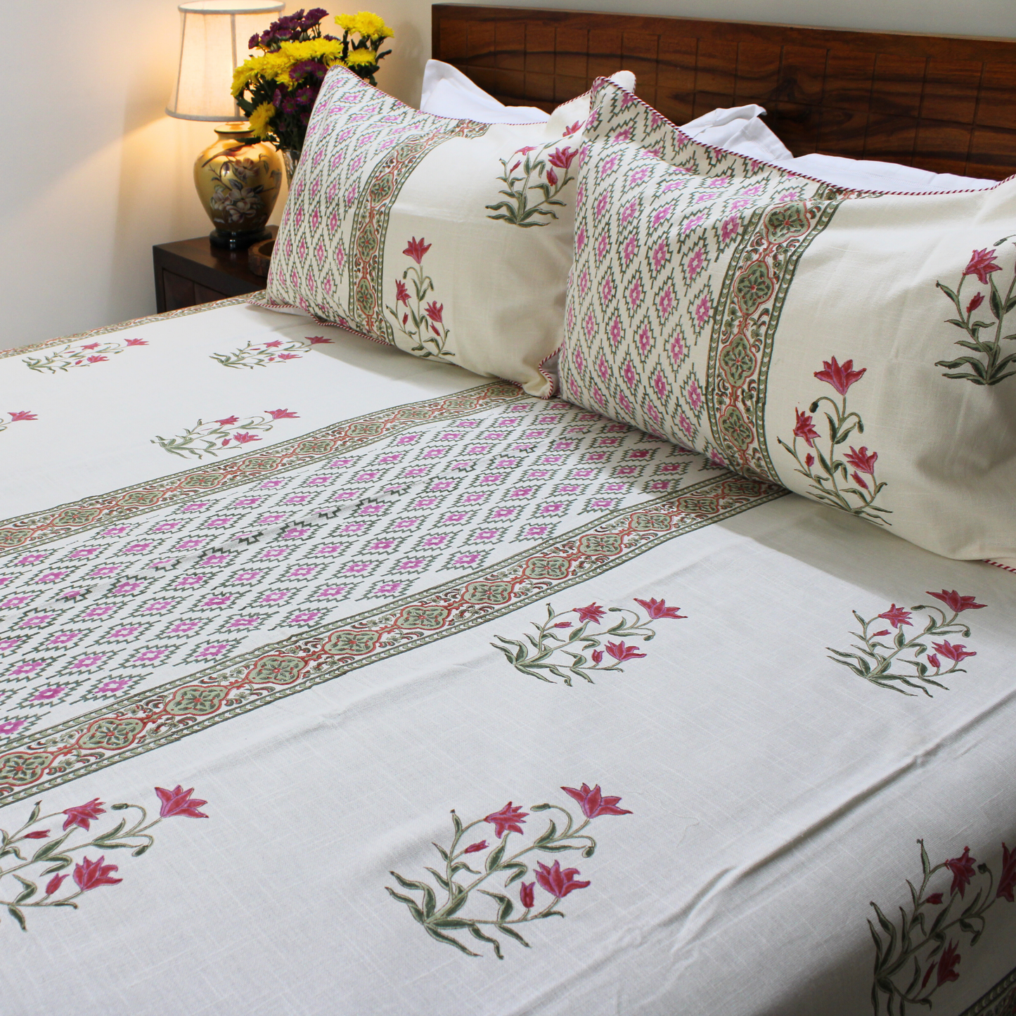 Bedsheet | Cotton Slub Lotus Garden | 3 Pc Set