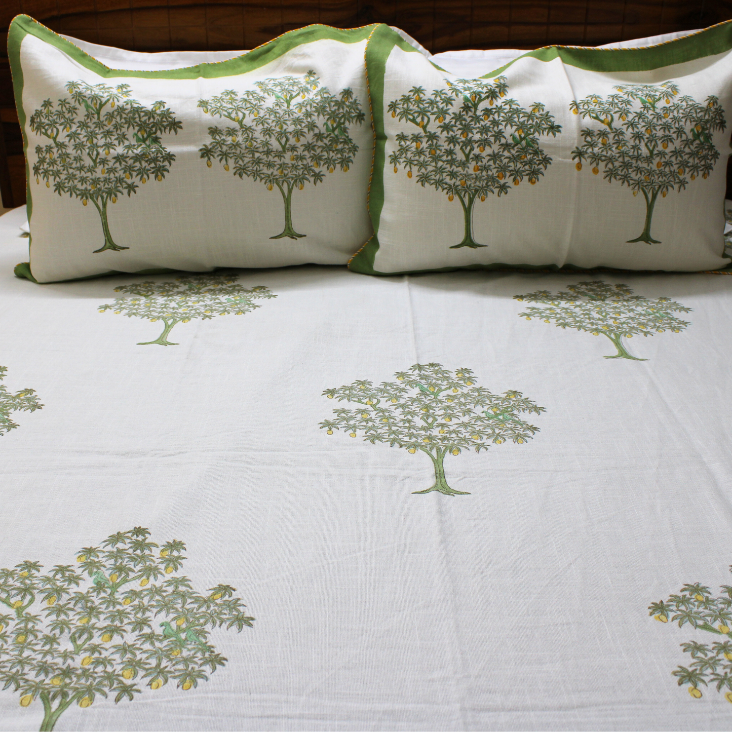 Bedsheet | Cotton Slub Handblock Lotus Garden | Set of 3