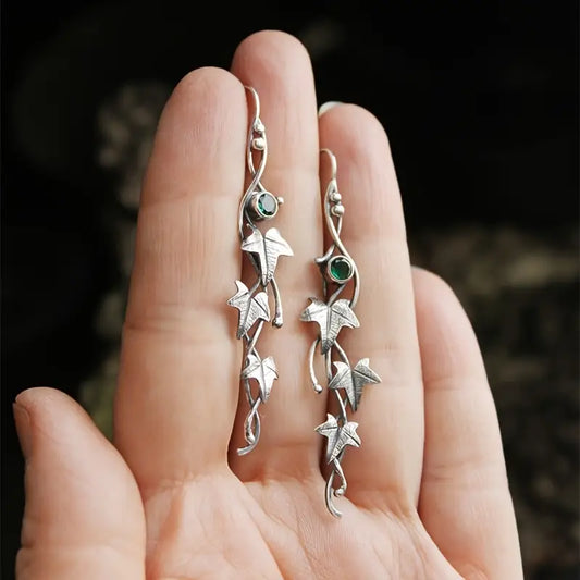 Silver Ivy Leaf Earrings - Elf Plant Jewelry
