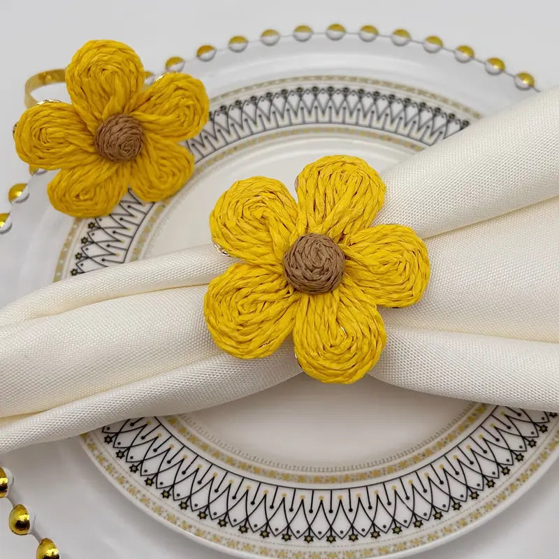 Boho Flower Napkin Rings 6pcs - Wedding Party Table Decor