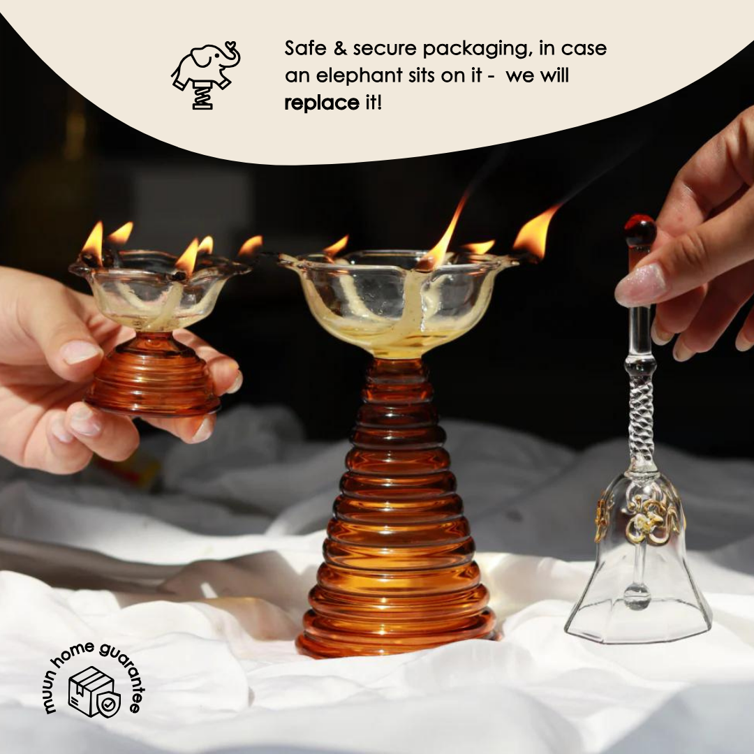 Glass Diya Candle Holder - Tall, Tea Light