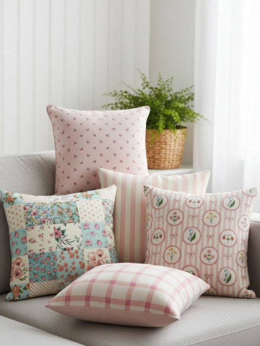 Set of 5 - Decorative Pillow Cover – Home Textiles – Cotton, Versatile Patterns – 16x16 Inch