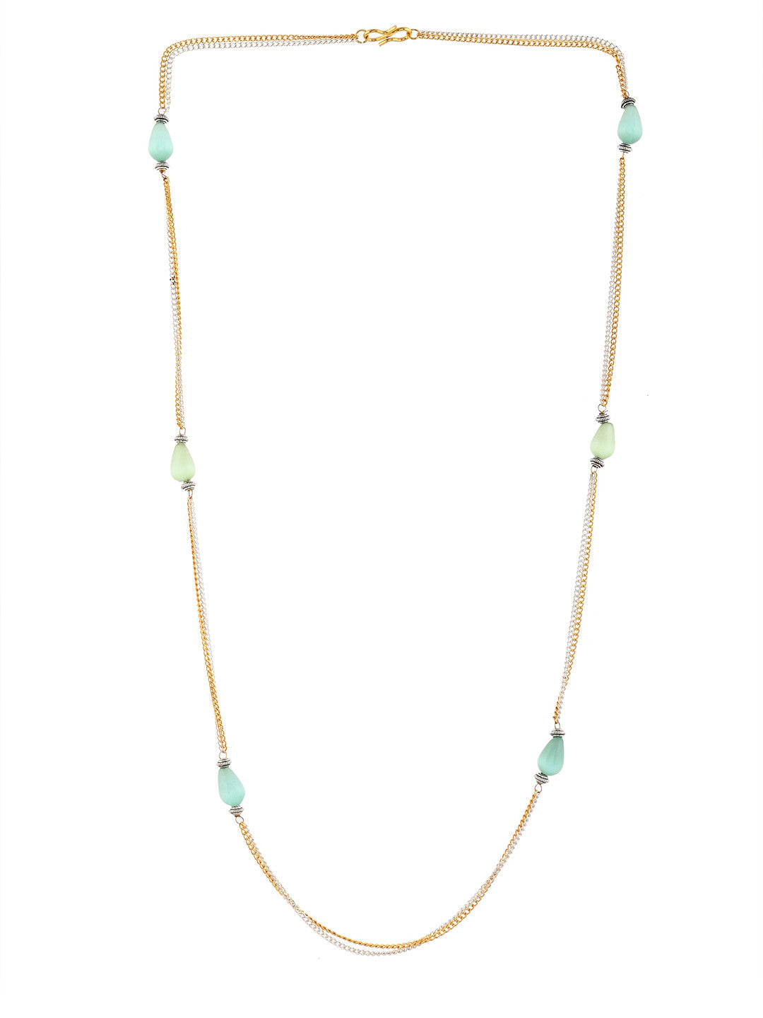 Artificial Beads Necklace – Silver-plated Brass – Green Link Design – 35cm