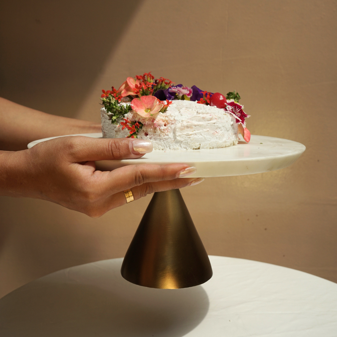 White Marble Cake Stand With Gold Base