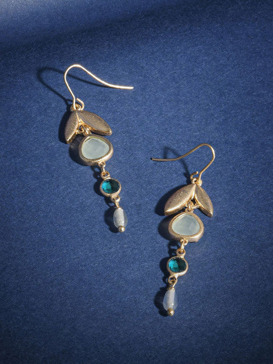 Geometric Accent Earwear – Dangle Earrings – Gold-Toned Metal, Stone Accented – Fish Hook Closure – Retail Pack