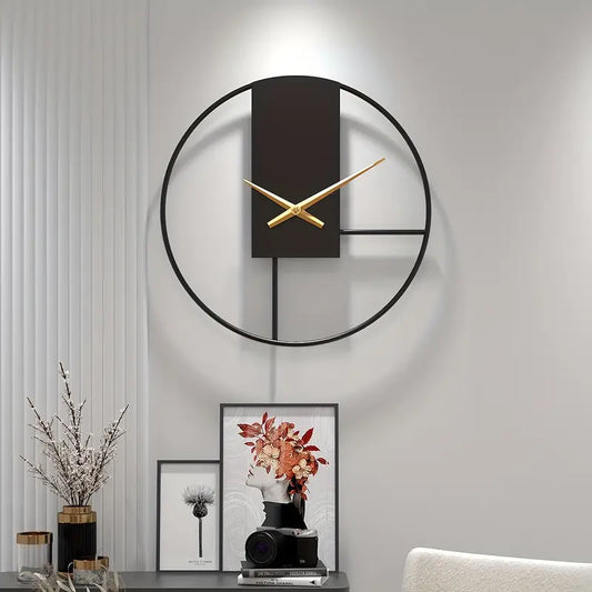 Silent Wall Clock - Black Gold Metal Art Decor Modern Minimalist