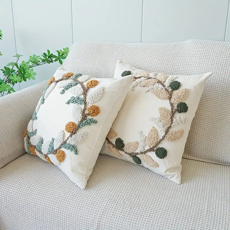 Velvet Floral Embroidery Pillow Cover - Sofa Cushion Home Decor