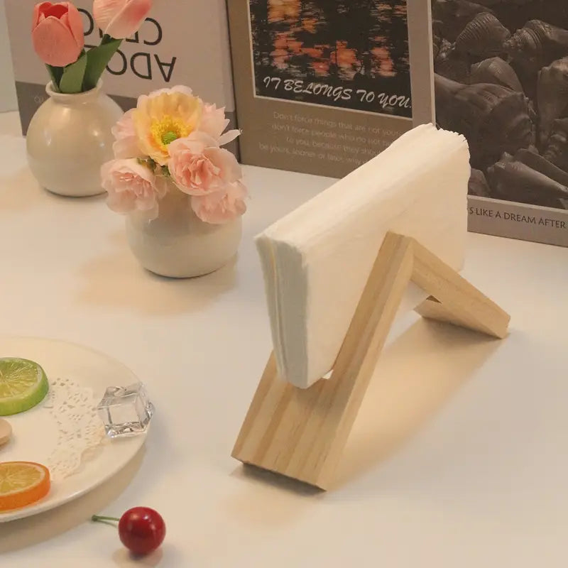 Solid Wood Napkin Holder - Triangle Tabletop Organizer Decor