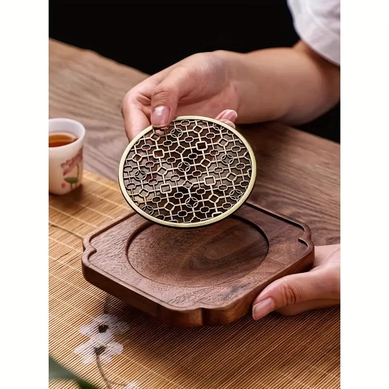 Walnut Wood Teapot Coaster - Heat Resistant Drink Mat Tea Accessory