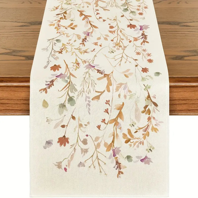 Linen Fall Table Runner - Floral Leaves Thanksgiving Decor