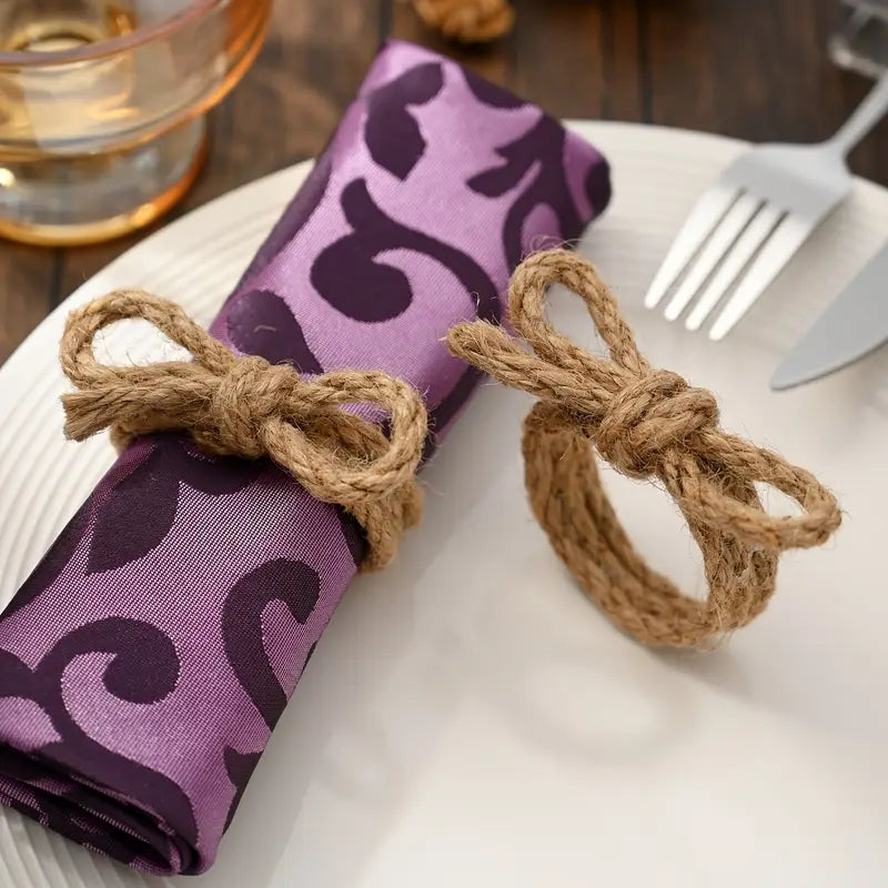 Jute Napkin Rings 12pc - Braided Bow Flower Nautical Table Decor
