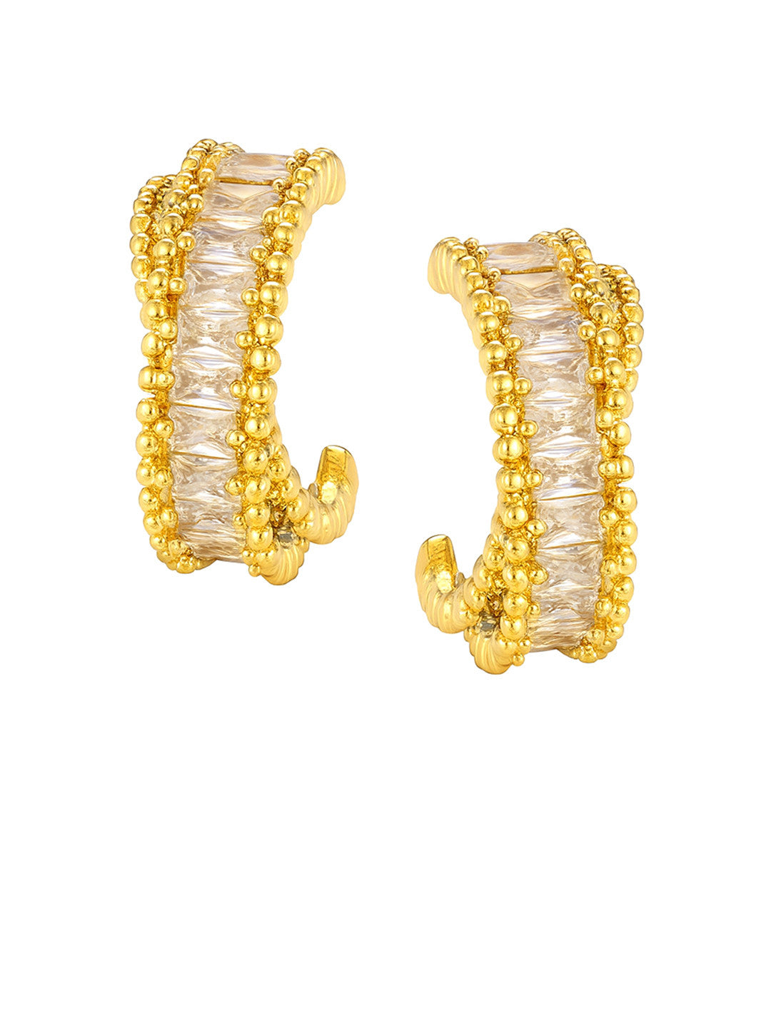 American Diamond Studded Half Hoop Earrings – Gold-Plated Fashion Jewelry – Post Back Closure – 1.8cm