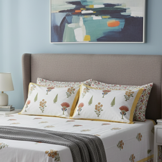 Bedsheet | Cotton Handblock Garden Print | Set of 3