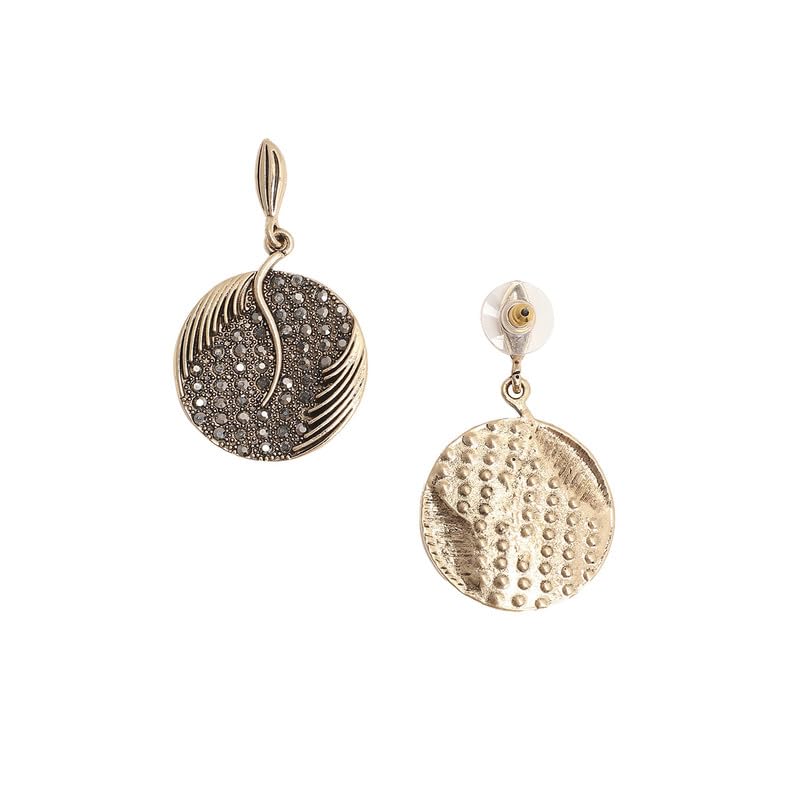 Circular Textured Drop Earrings – Fashion Jewellery – Alloy & Artificial Stones – Gold Tone Finish