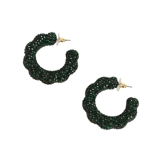 Emerald Green Hoop Earrings – Alloy Jewellery – Push Back Closure – Handcrafted