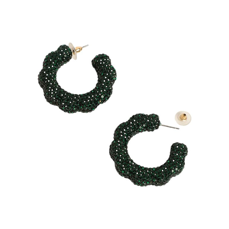 Emerald Green Hoop Earrings – Alloy Jewellery – Push Back Closure – Handcrafted