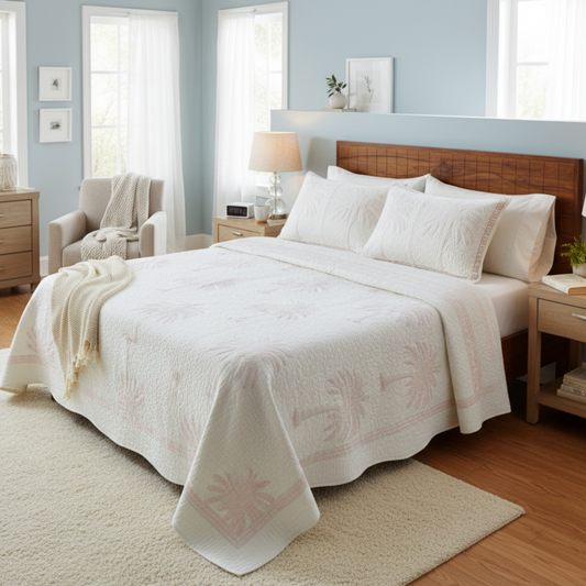 Bedsheet | Handblock Cotton Quilted | 3 Pc Set