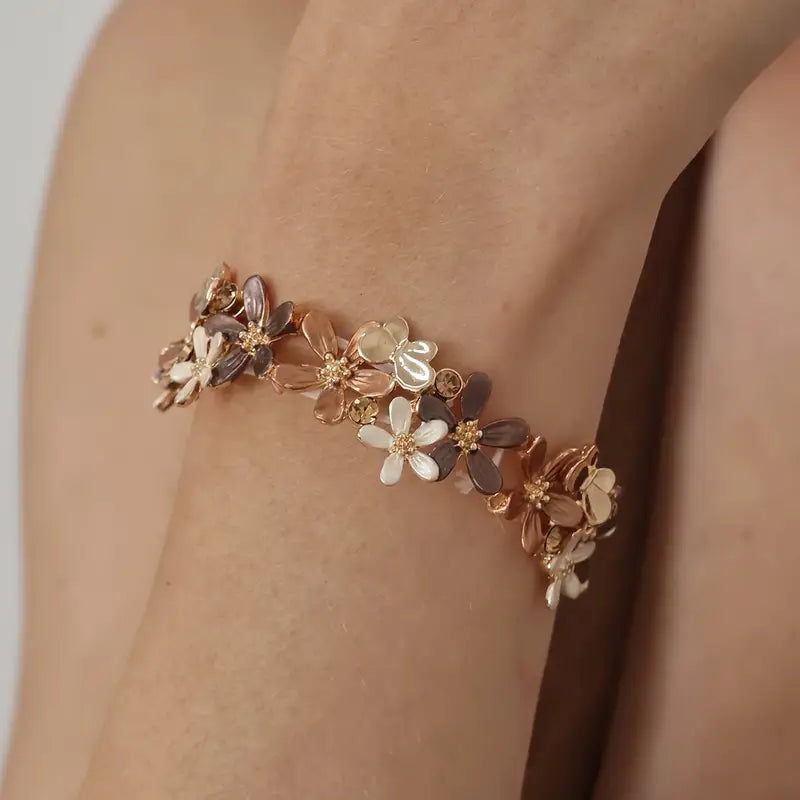 18K Gold Floral Stretch Bracelet - Women's Party Jewelry